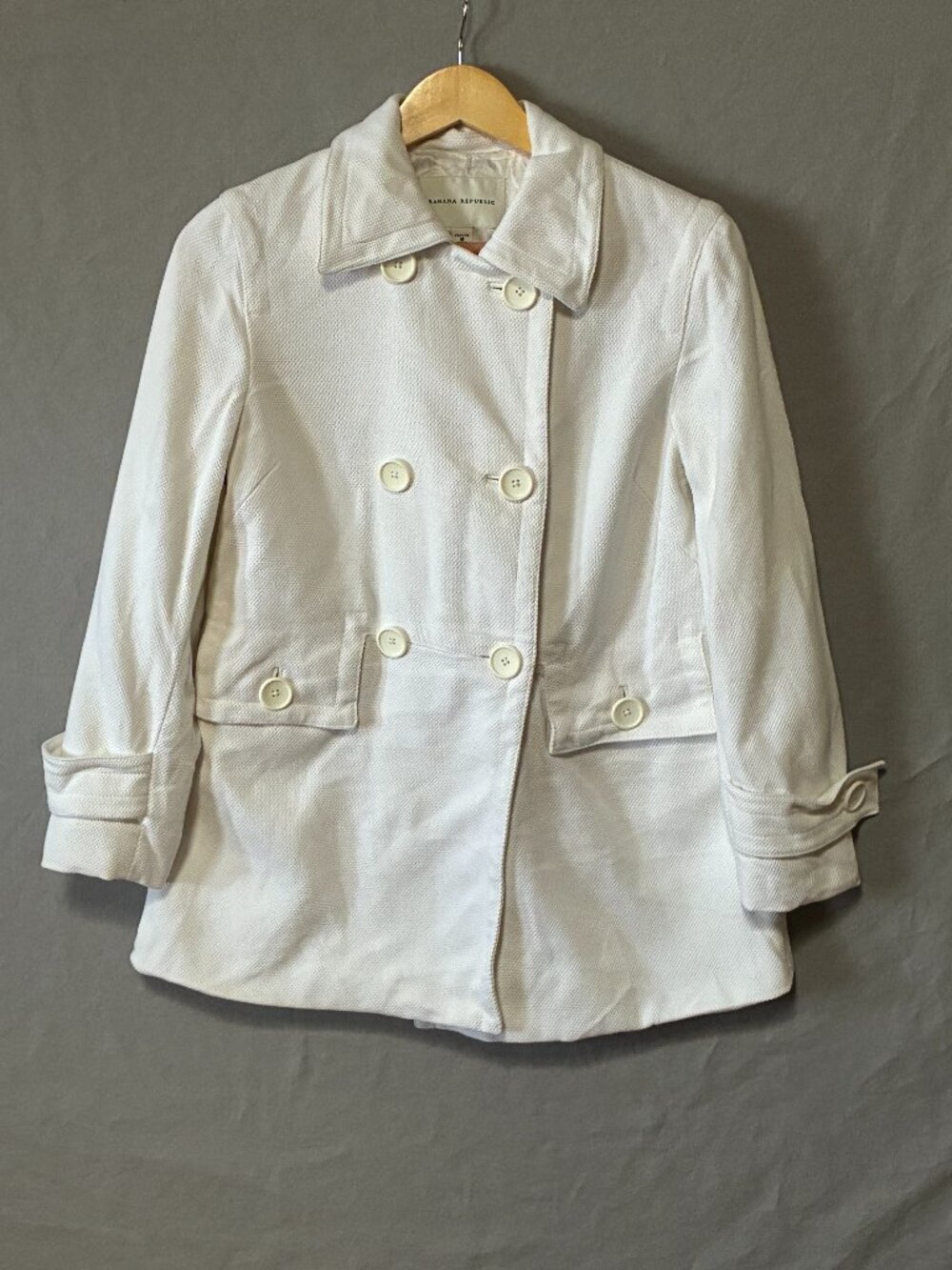 Banana Republic Ivory Cotton Double-Breasted Pea Coat Jacket Size Petite Medium.